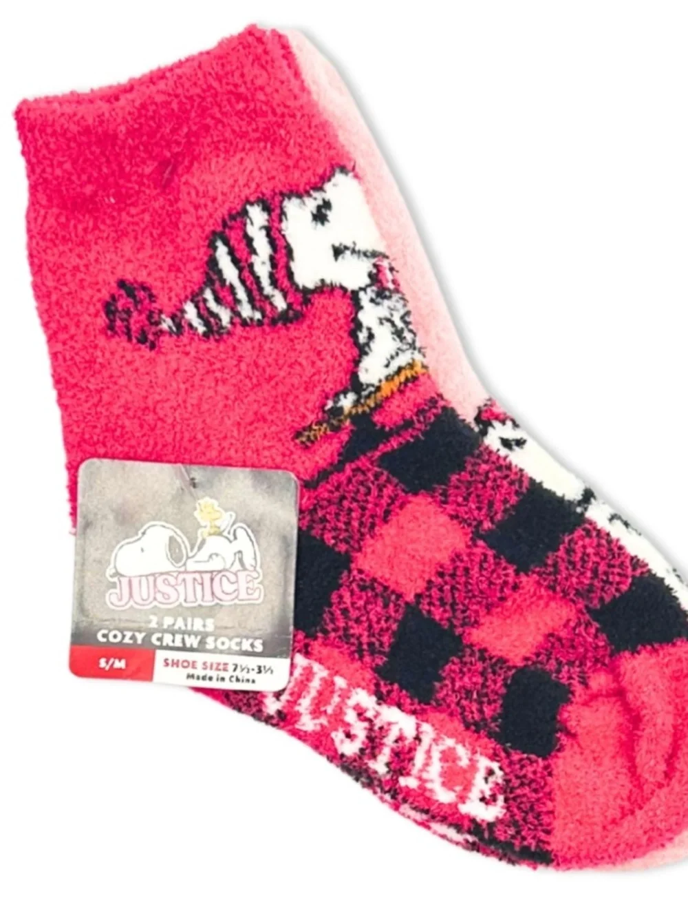 Peanuts Snoopy Justice Girls 2 PK Socks Size S/M NWT